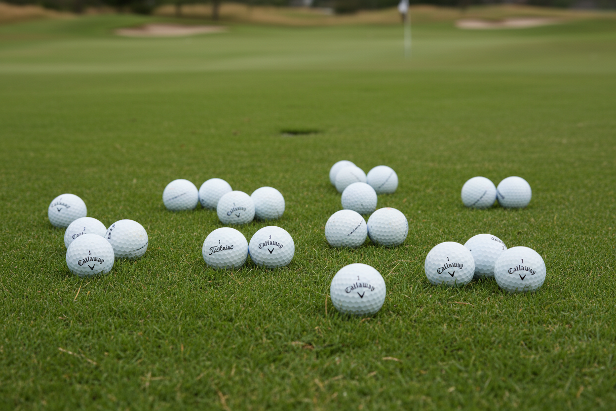 Natuurlijk verspreide Titleist en Callaway golfballen hero